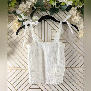 Abercrombie & Fitch Ruched Crop top tie shoulder white summer casual beach